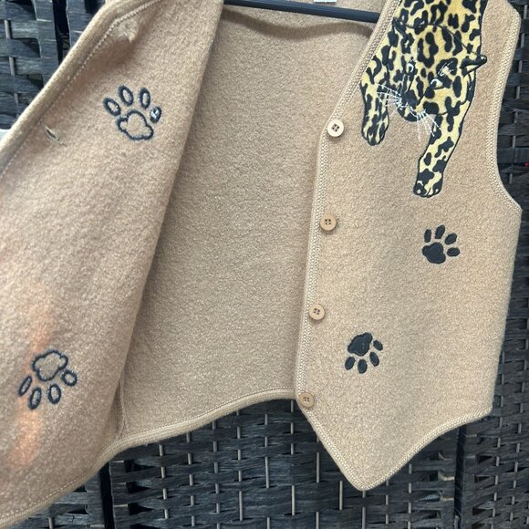 Lisa International Vintage Brown Leopard Boiled Wool Sweater Vest Size Large - Picture 5 of 7
